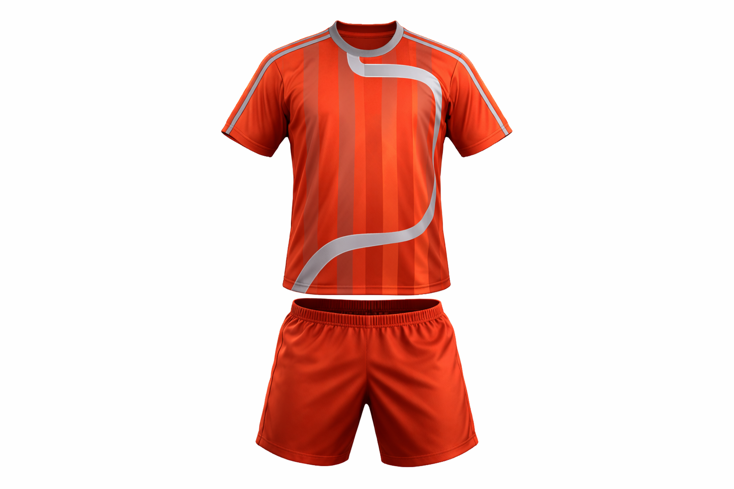 Orange sports outfit with white accents on a white background