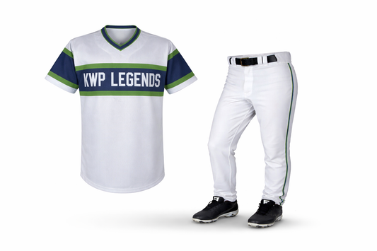 Baseball uniform with 'KWP LEGENDS' on a white background