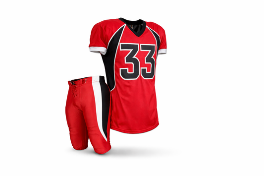 Red sports uniform with number 33 on a white background
