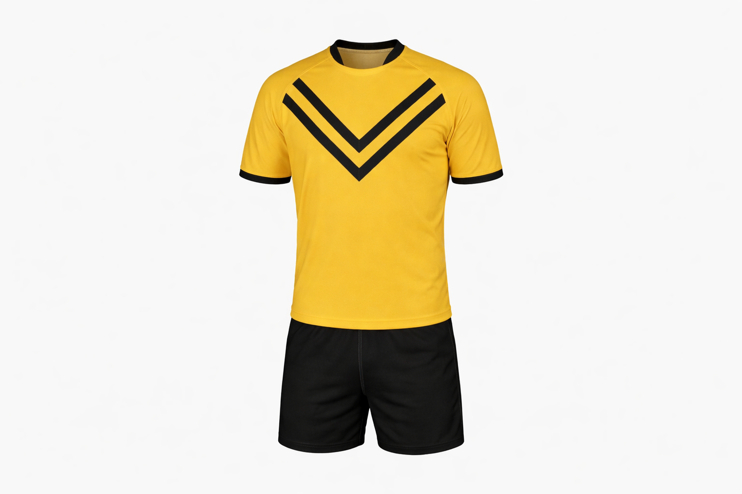 Yellow sports jersey with black accents on a white background