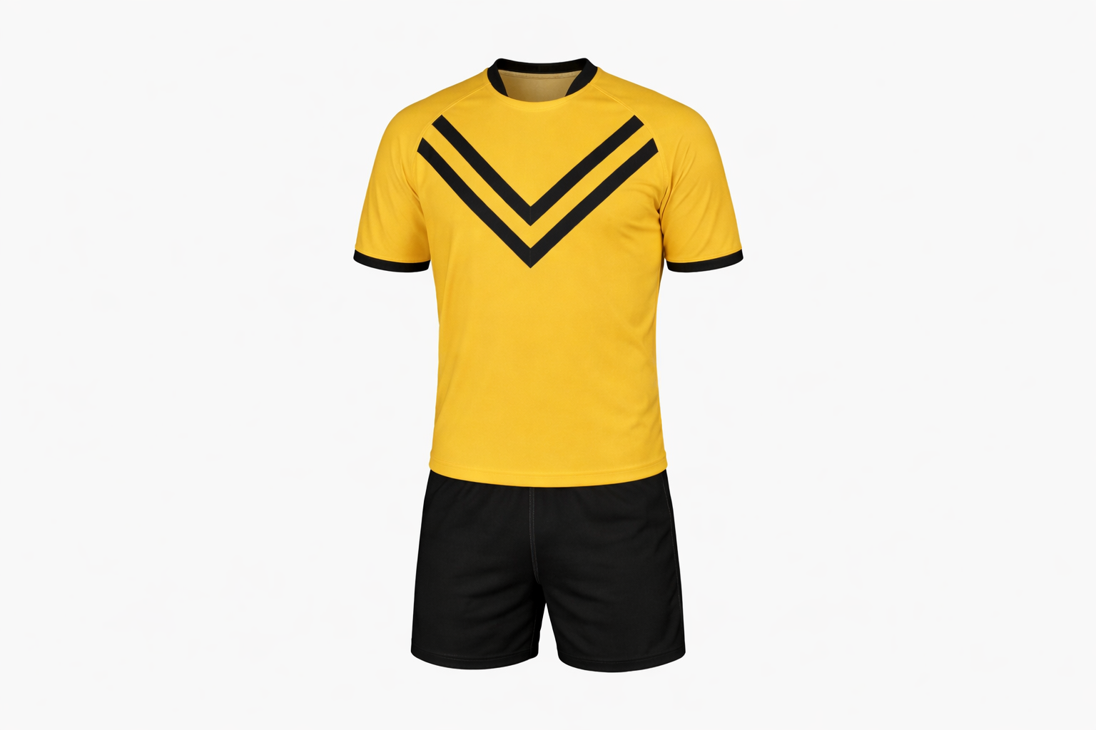 Yellow sports jersey with black accents on a white background