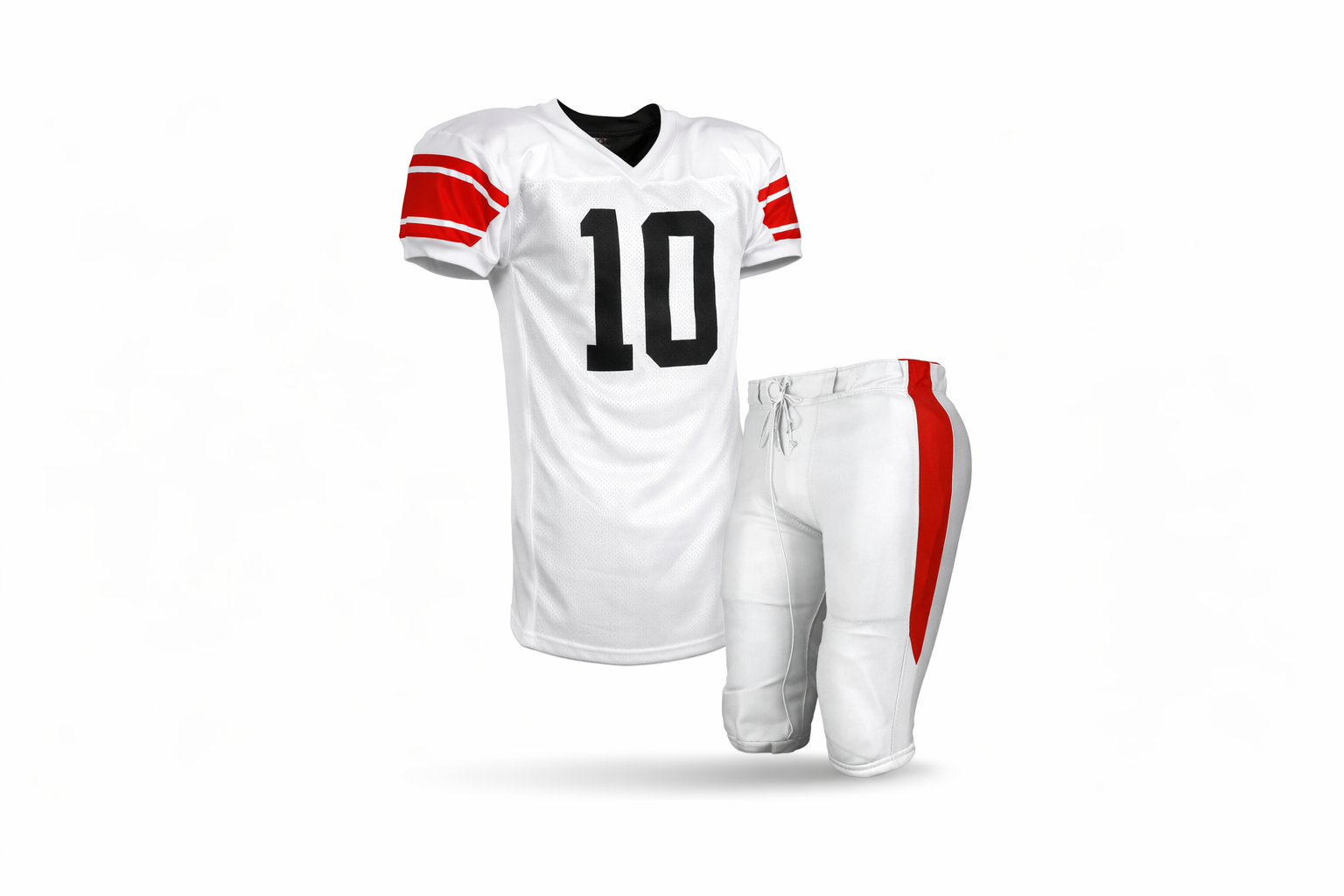 White football uniform with red accents and number 10 on a white background