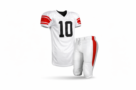 White football uniform with red accents and number 10 on a white background
