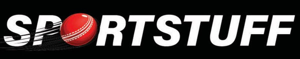 Sportstuff logo with a cricket ball on a black background